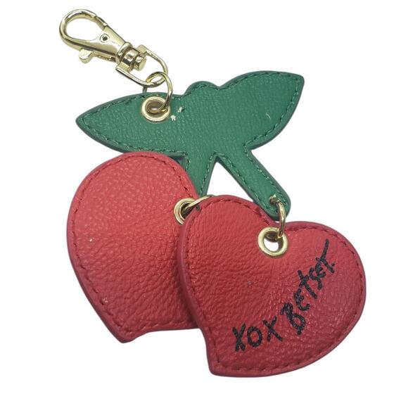 Betsey Johnson Bow Charm Purse Accessories Lot Black Pink Strap Cherry Keychain - Picture 3 of 6
